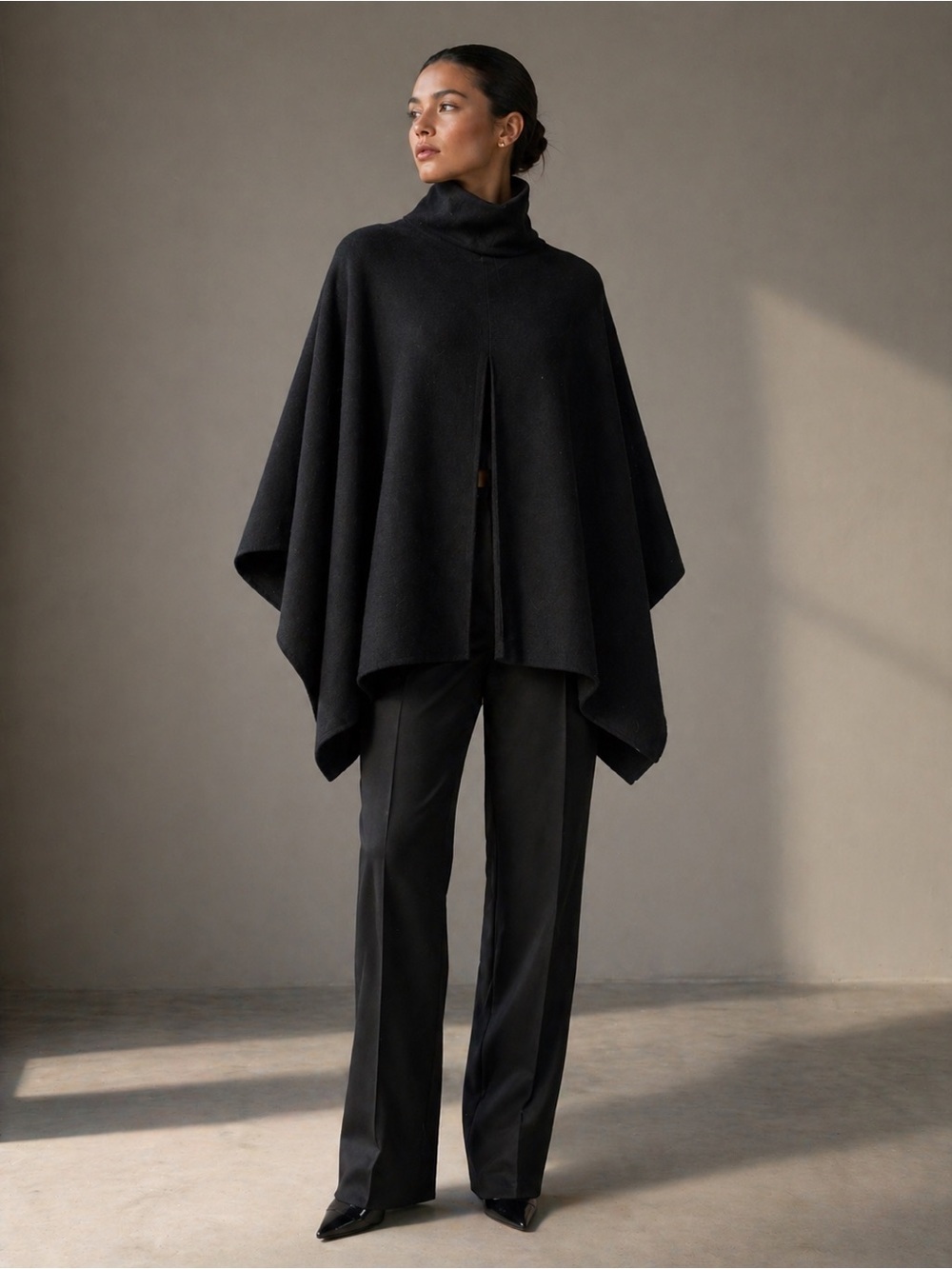 COS Wool Blend Turtleneck Cape One Size Black